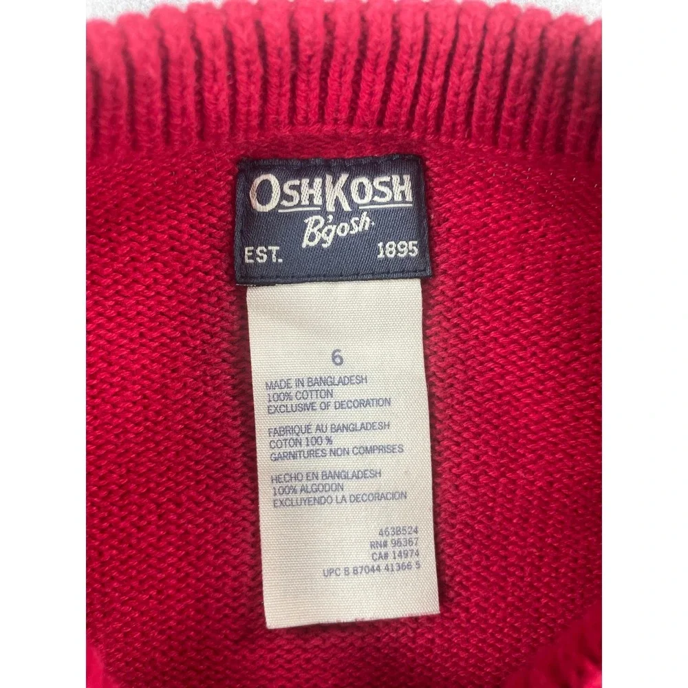 OshKosh B'gosh Boys Red Cotton Knit Sweater Red Size 6 Steam Engine Pullover